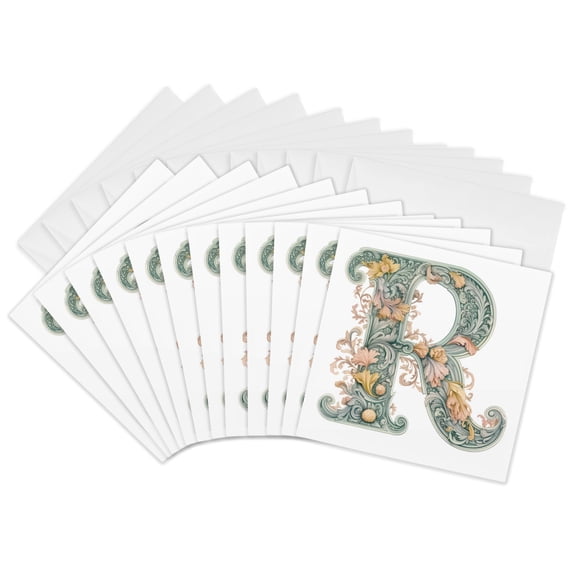 3drose, Fancy Floral Flourish Monogram Initial R, 12 Greeting Cards with Envelopes