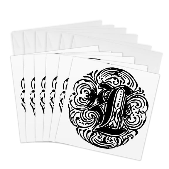3drose, Fancy Letter L, 6 Greeting Cards with Envelopes
