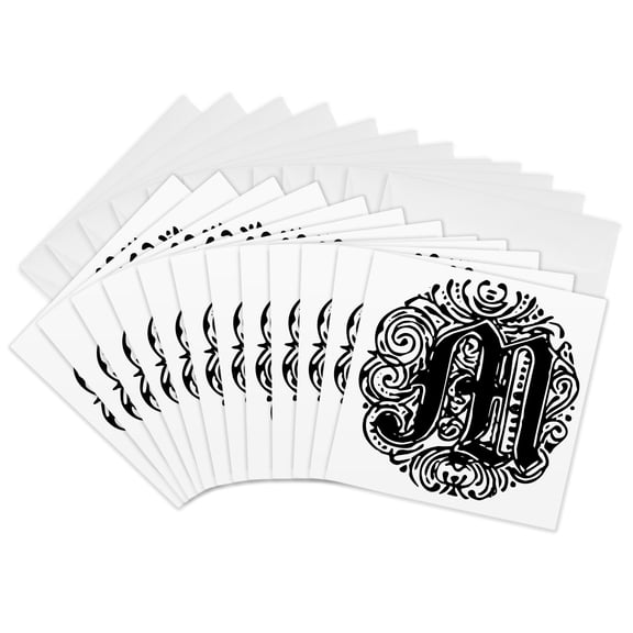 3drose, Fancy Letter M, 12 Greeting Cards with Envelopes