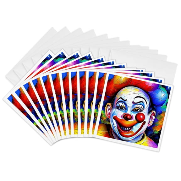 3drose, Fantastic Clown with Decorated Face and Colorful Hair. Digital Art, 12 Greeting Cards with Envelopes