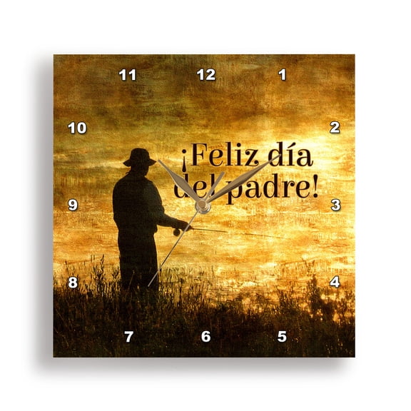 3drose, Fathers Day Fisherman in Spanish Language Text at Sunrise, 10x10 Wall Clock