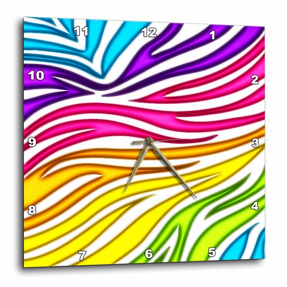 3drose, Faux Glow Effect Rainbow Multi Color Zebra Stripes Girly Trendy Pattern, 15x15 Wall Clock
