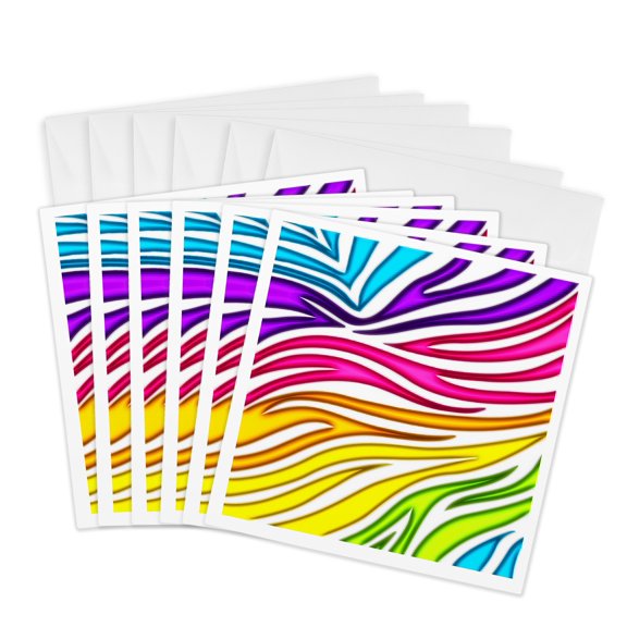 3drose, Faux Glow Effect Rainbow Multi Color Zebra Stripes Girly Trendy Pattern, 6 Greeting Cards with Envelopes