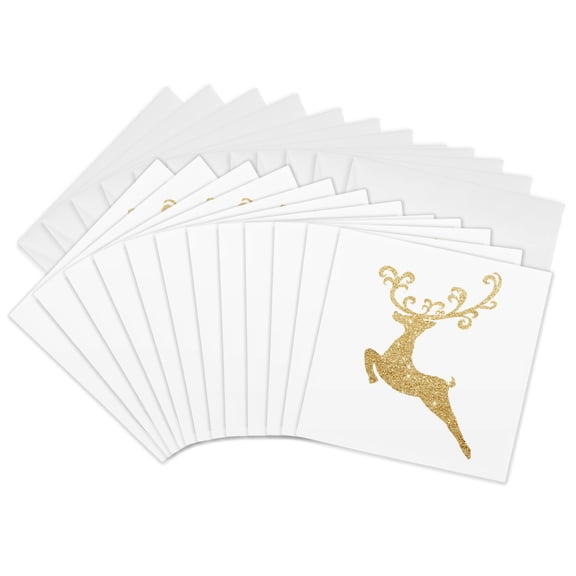 3drose, Faux Gold Glitter Fancy Deer, 12 Greeting Cards with Envelopes