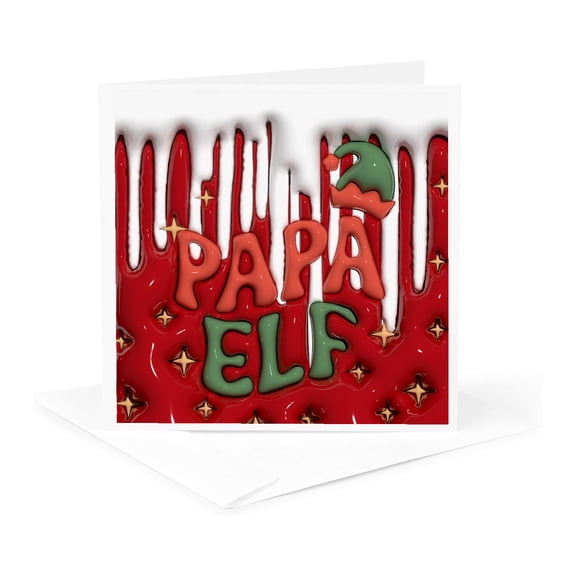 3drose, Faux Inflated 3d Art. Papa Elf. Funny Positive Christmas Art Gift, 1 Greeting Card with Envelope