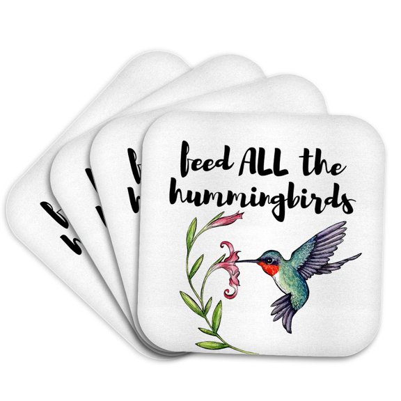 3drose, Feed All the Hummingbirds. Black Cursive Letters on White Background., Set of 4 Coasters - Soft