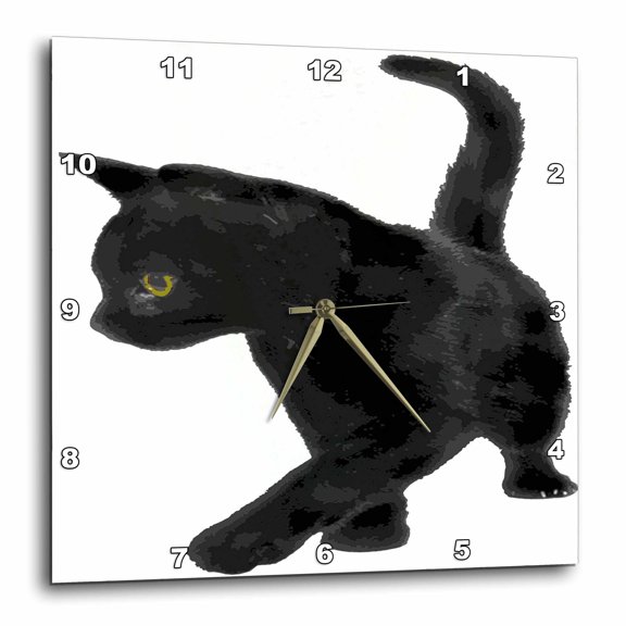 3drose, Feline Fun Black Cat Kitty Vector, 10x10 Wall Clock