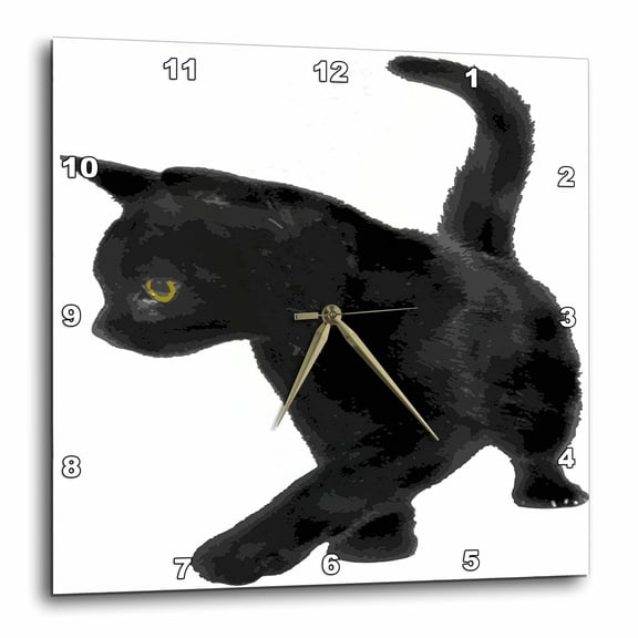 3drose, Feline Fun Black Cat Kitty Vector, 15x15 Wall Clock