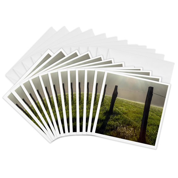 3drose, Fence in Cades Cove at Sunrise, Great Smoky Mountains Np, Tennessee, 12 Greeting Cards with Envelopes