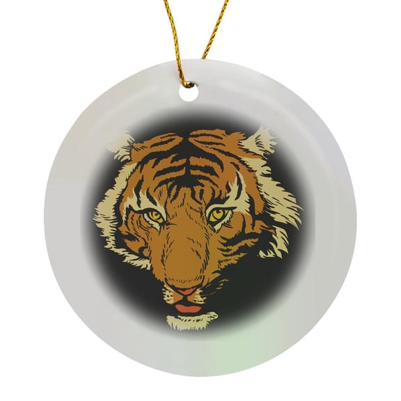 3drose, Ferocious Realistic Tiger Face Vector Illustration Animal Design, Circle Porcelain Ornament