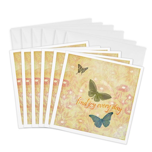 3drose, Find Joy Butterflies Floral, 6 Greeting Cards with Envelopes