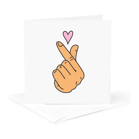 3drose, Finger Heart K-pop Hand Sign, 1 Greeting Card with Envelope