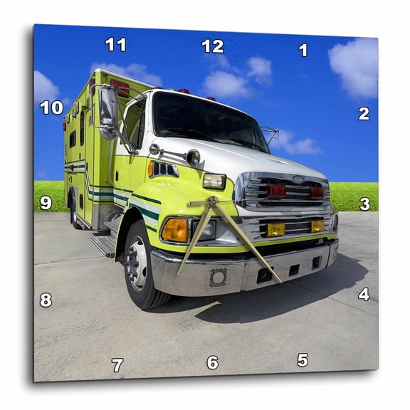 3drose, Fire Rescue Vehicle Truck Emergency Response Yellow, 10x10 Wall Clock