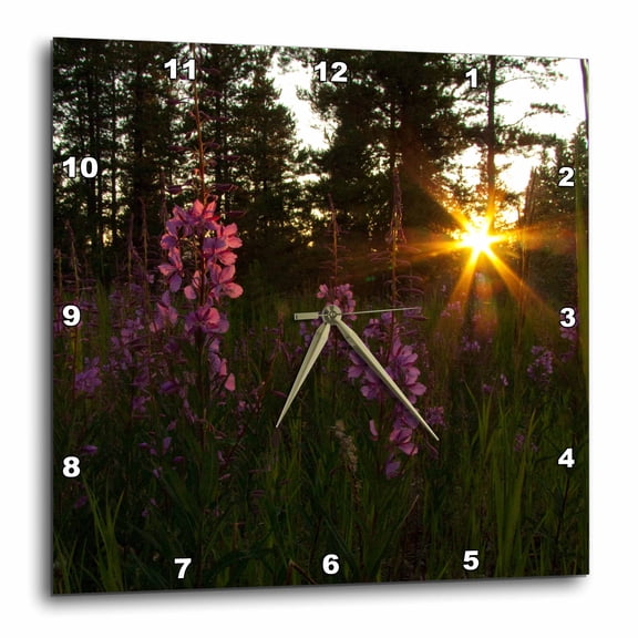 3drose, Fireweed Flowers Lit up by the Yukon Sunset, 15x15 Wall Clock