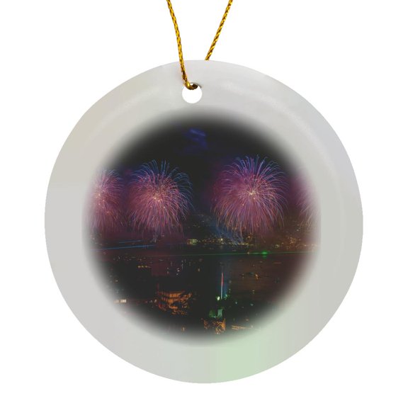 3drose, Fireworks Display over the Bosphorus, Istanbul, Turkey, Circle Porcelain Ornament