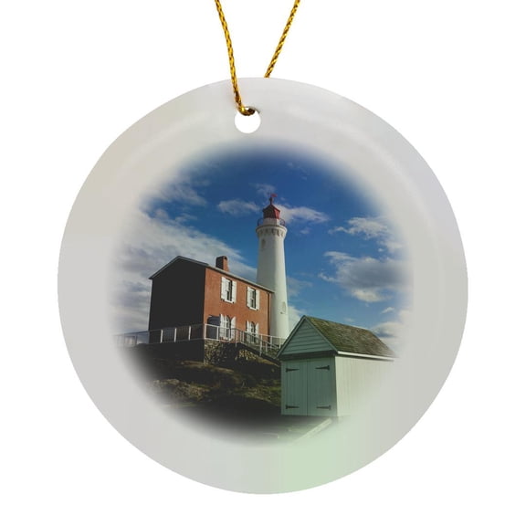 3drose, Fisgard Lighthouse, Victoria, British Columbia - Cn02 Wbi0346 - Walter Bibikow, Circle Porcelain Ornament