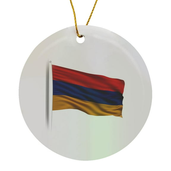 3drose, Flag of Armenia on a Flag Pole over White Armenian, Circle Porcelain Ornament