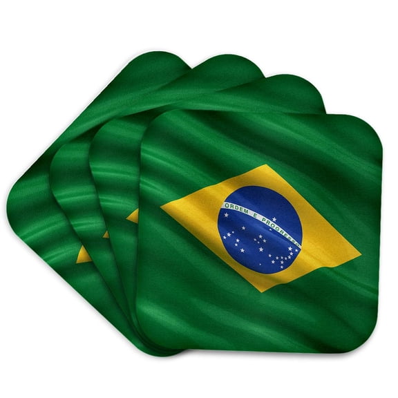 3drose, Flag of Brazil, Set of 4 Coasters - Soft