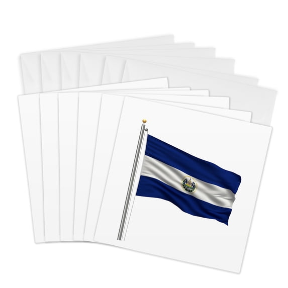3drose, Flag of El Salvador on a Flag Pole over White Salvadorian, 6 Greeting Cards with Envelopes