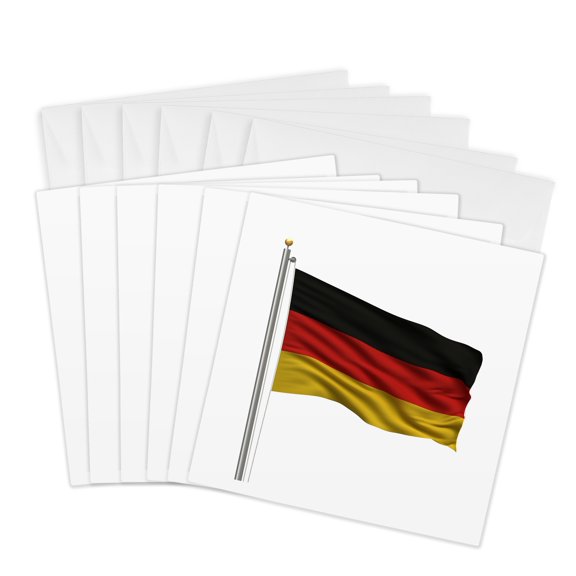3drose, Flag of Germany on a Flag Pole over White German, 6 Greeting Cards with Envelopes
