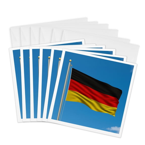 3drose, Flag of Germany on a Flag Pole with Blue Sky German, 6 Greeting Cards with Envelopes