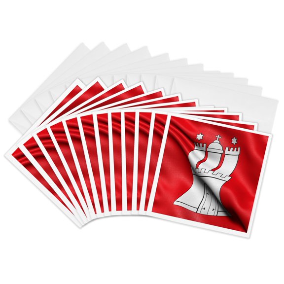 3drose, Flag of Hamburg in Germany Waving in the Wind, 12 Greeting Cards with Envelopes