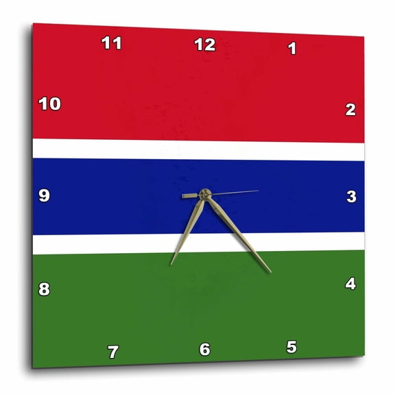 3drose, Flag of the Gambia - Red Blue Green White Horizontal Stripes - West Africa African Country World, 15x15 Wall Clock