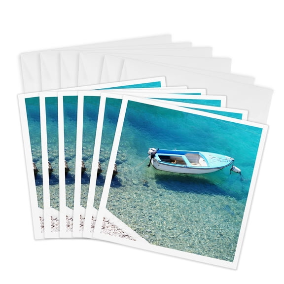 3drose, Floating Boat in the Caribbean, 6 Greeting Cards with Envelopes