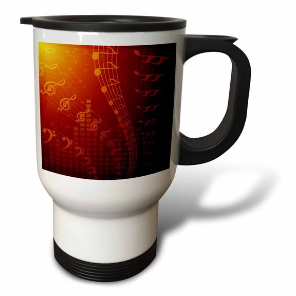 3drose, Floating Musical Notes in Orange, 14oz Stainless Steel Travel Mug