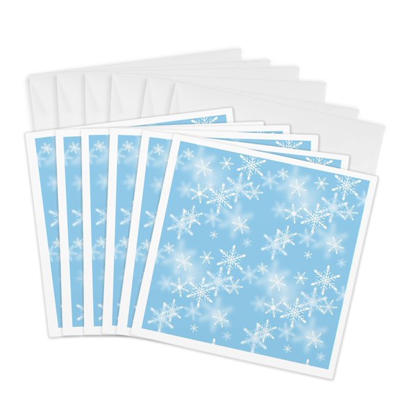 3drose, Floating White Snowflakes Against a Light Blue Background, 6 Greeting Cards with Envelopes