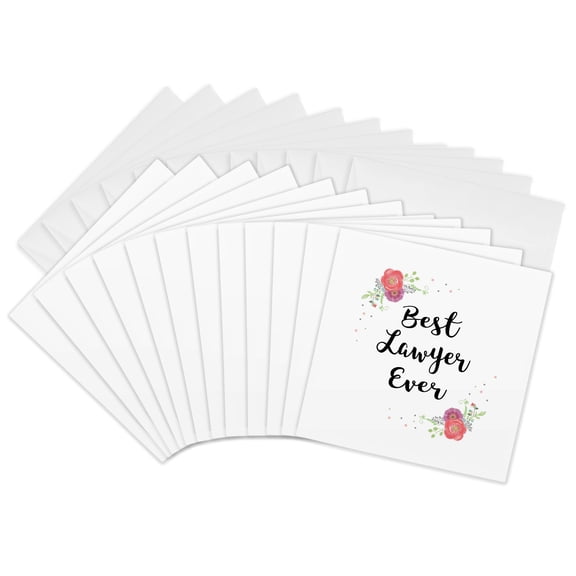 3drose, Floral Best Lawyer Ever Watercolor Pink Flowers Law Work Job Love, 12 Greeting Cards with Envelopes