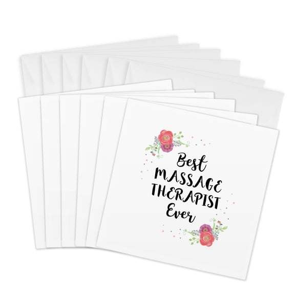 3drose, Floral Best Massage Therapist Ever Watercolor Pink Flower Masseuse, 6 Greeting Cards with Envelopes