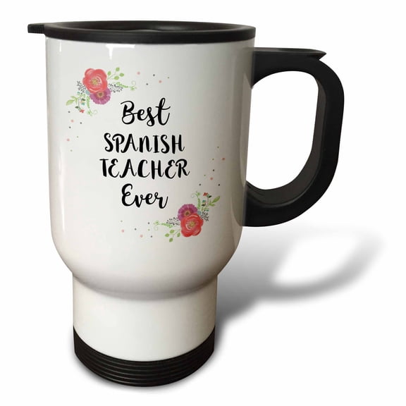 3drose, Floral Best Spanish Teacher Ever Watercolor Pink Flowers Teaching Gift, 14oz Stainless Steel Travel Mug