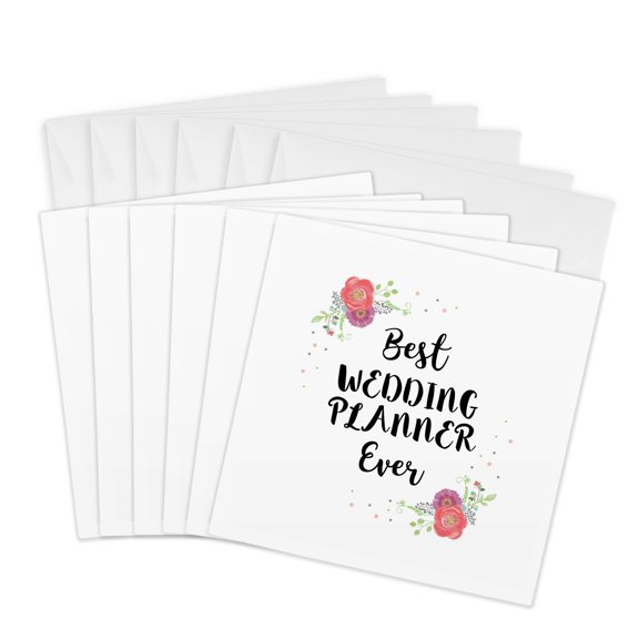 3drose, Floral Best Wedding Planner Ever Watercolor Pink Flowers - Work Job, 6 Greeting Cards with Envelopes