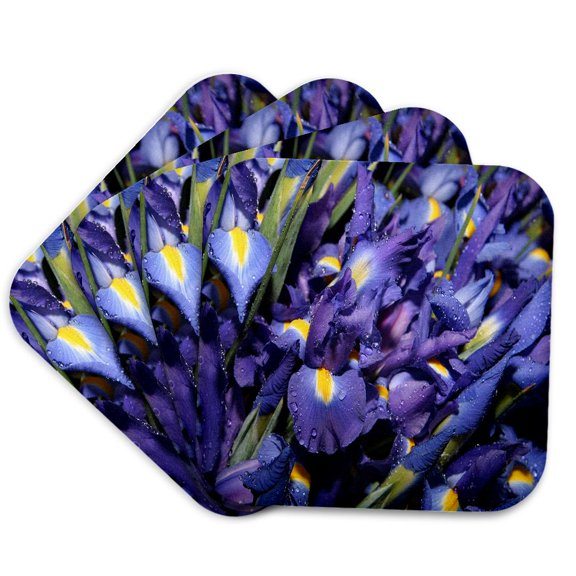 3drose, Floral Blue Iris Flowers in Bloom, Set of 4 Coasters - Soft