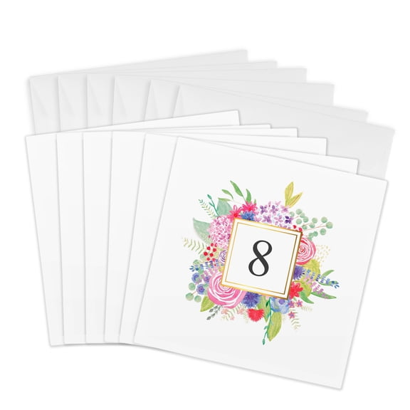 3drose, Floral Number 8 Celebrating 8 Years Old - 8th Anniversary or Birthday, 6 Greeting Cards with Envelopes