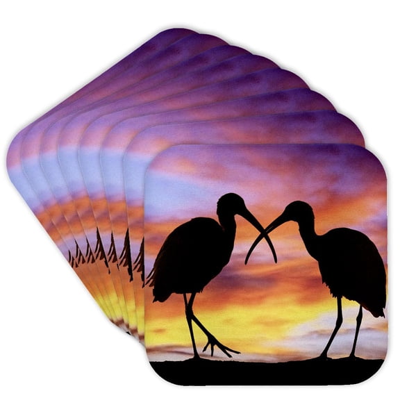 3drose, Florida, Mt. Dora, Ibis Bird Silhouettes - Us10 Dsn0012 - Deborah Sandidge, Set of 8 Coasters - Cork