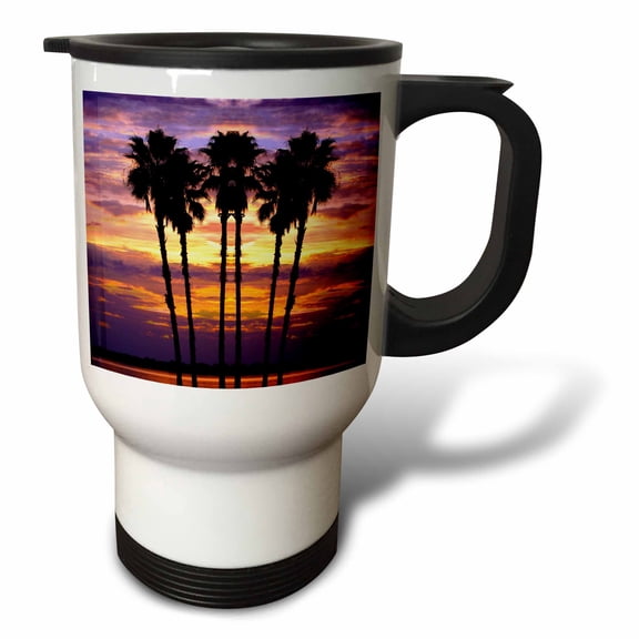 3drose, Florida, Mt. Dora, Sunset with Palm Trees - Us10 Dsn0008 - Deborah Sandidge, 14oz Stainless Steel Travel Mug