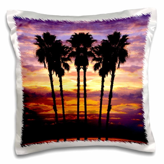 3drose, Florida, Mt. Dora, Sunset with Palm Trees - Us10 Dsn0008 - Deborah Sandidge, 16x16 inch Pillow Case