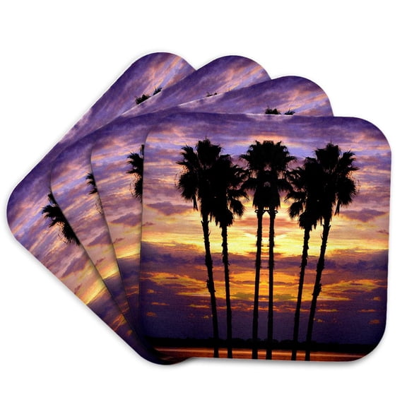 3drose, Florida, Mt. Dora, Sunset with Palm Trees - Us10 Dsn0008 - Deborah Sandidge, Set of 4 Coasters - Cork