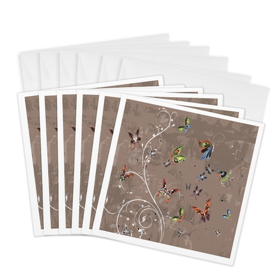 3drose, Flutter of Colorful Butterflies Swirl Design, 6 Greeting Cards with Envelopes
