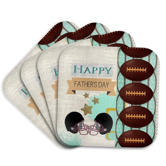 3drose, Football Theme Fathers Day, Abstract, Footballs on Side, Helmets, Set of 4 Coasters - Soft
