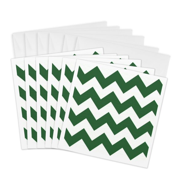 3drose, Forest Green and White Chevron Pattern, 6 Greeting Cards with Envelopes