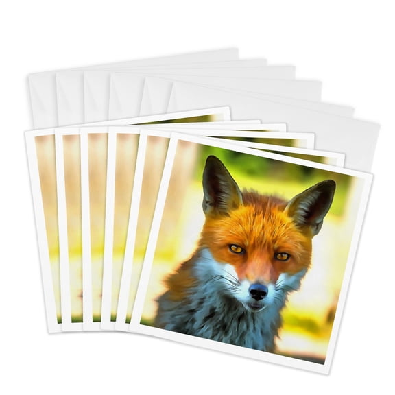 3drose, Fox Portrait Realistic Wildlife Art, 6 Greeting Cards with Envelopes