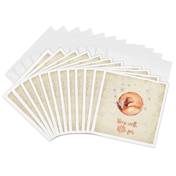 3drose, Fox Winter Saying Watercolor - Illustration Typography, 12 Greeting Cards with Envelopes