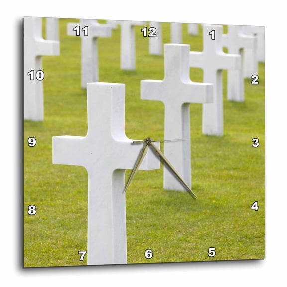 3drose, France, Normandy, Wwii American Cemetery Graves - Eu09 Wbi3992 - Walter Bibikow, 13x13 Wall Clock