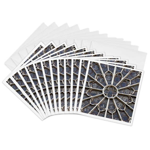 3drose, France, Paris. Stained Glass Windows of Notre-dame Cathedral., 12 Greeting Cards with Envelopes