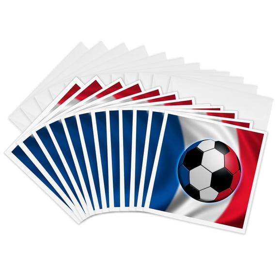 3drose, France Soccer Ball Concept French Flag Banner Waving National Country, 12 Greeting Cards with Envelopes
