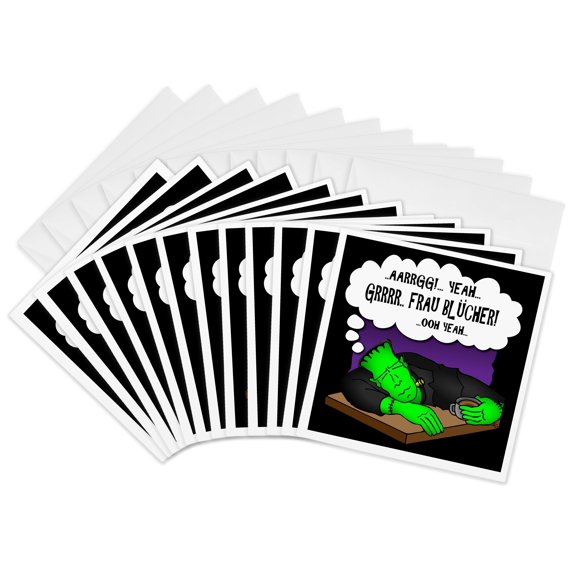 3drose, Frankenstein Dream Frau Blucher 2 on Black, 12 Greeting Cards with Envelopes
