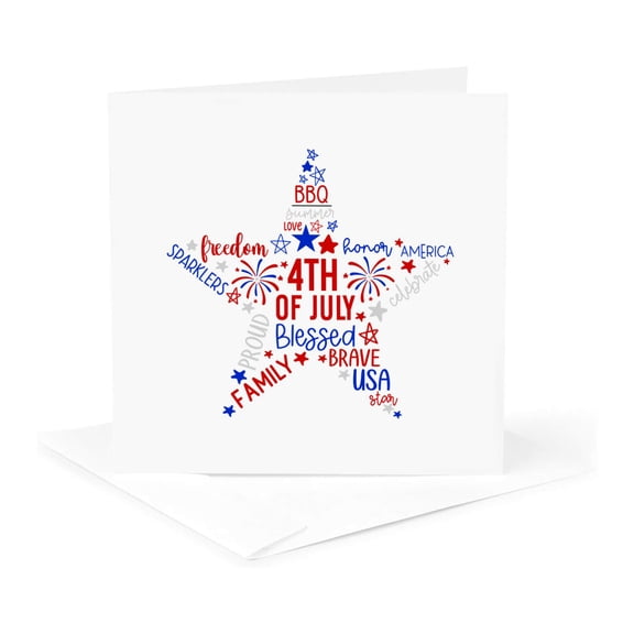 3drose, Freedom, 4th of July, Family, Usa, Blessed, Brave Star Patriotic Art, 1 Greeting Card with Envelope